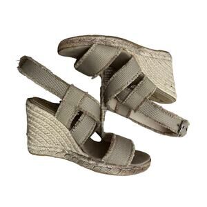 Bettye Muller Tan Wedge Espadrille Slingback Fray Strappy Sandals 37 US 7